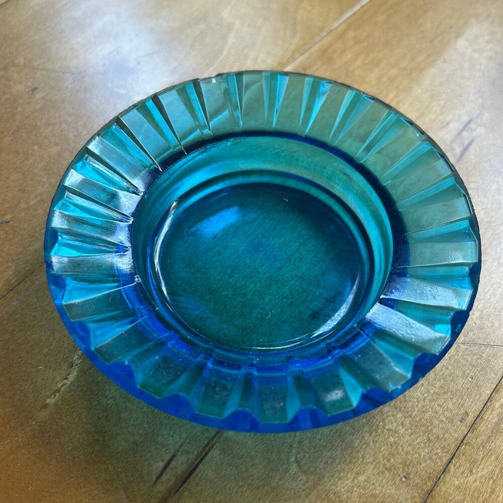 Vintage MCM blue glass ashtray